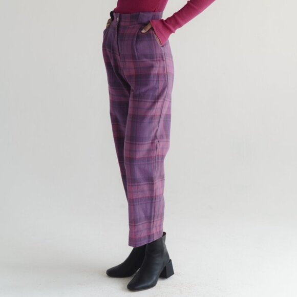 Selva Negra Pink Purple Flo Plaid High Rise Oversized Trouser Pants Pleated 6 - Picture 1 of 9